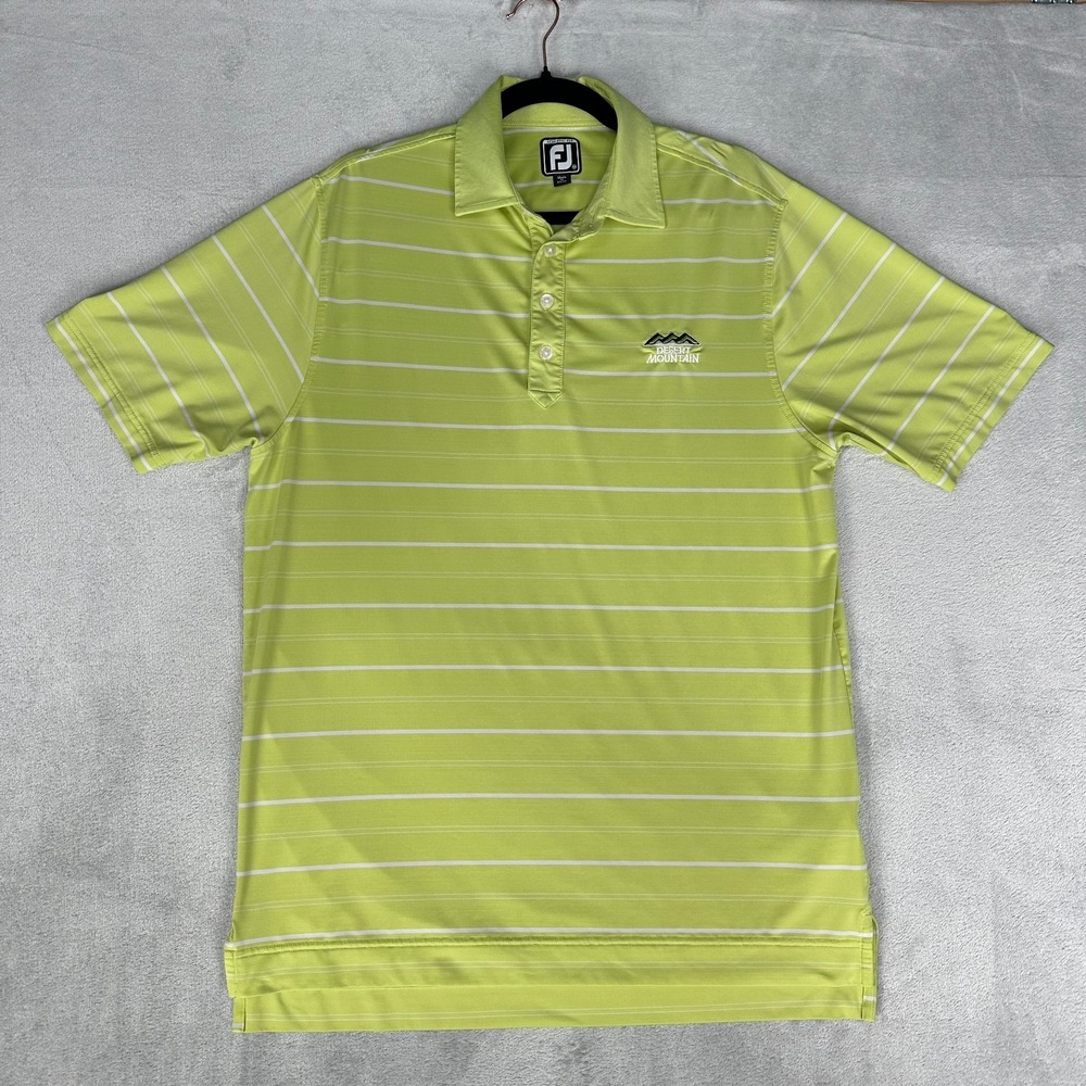 Foot joy Polo Shirt Men's M Athletic Fit Golf Bright Yellow Green Stripe Logo